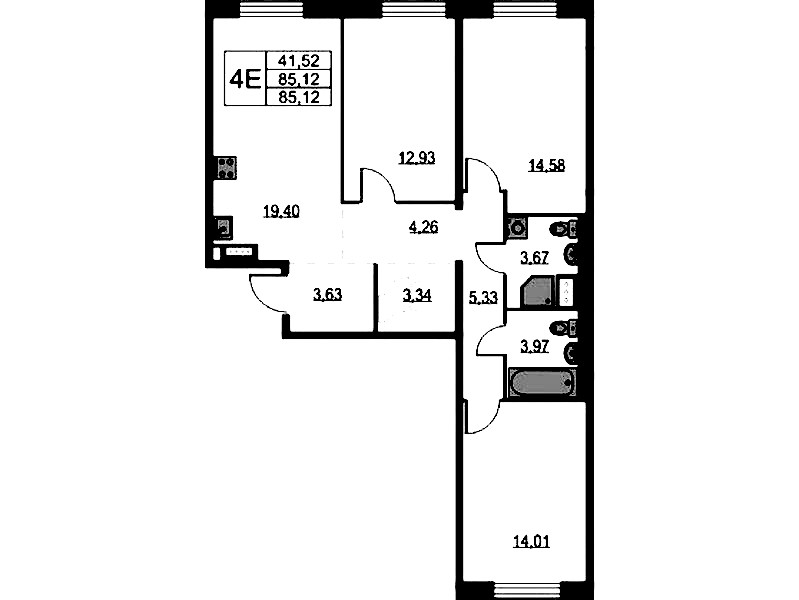 3-комнатная квартира 85.12 м², 2/9 эт., ЖК «Квартал Лаголово»